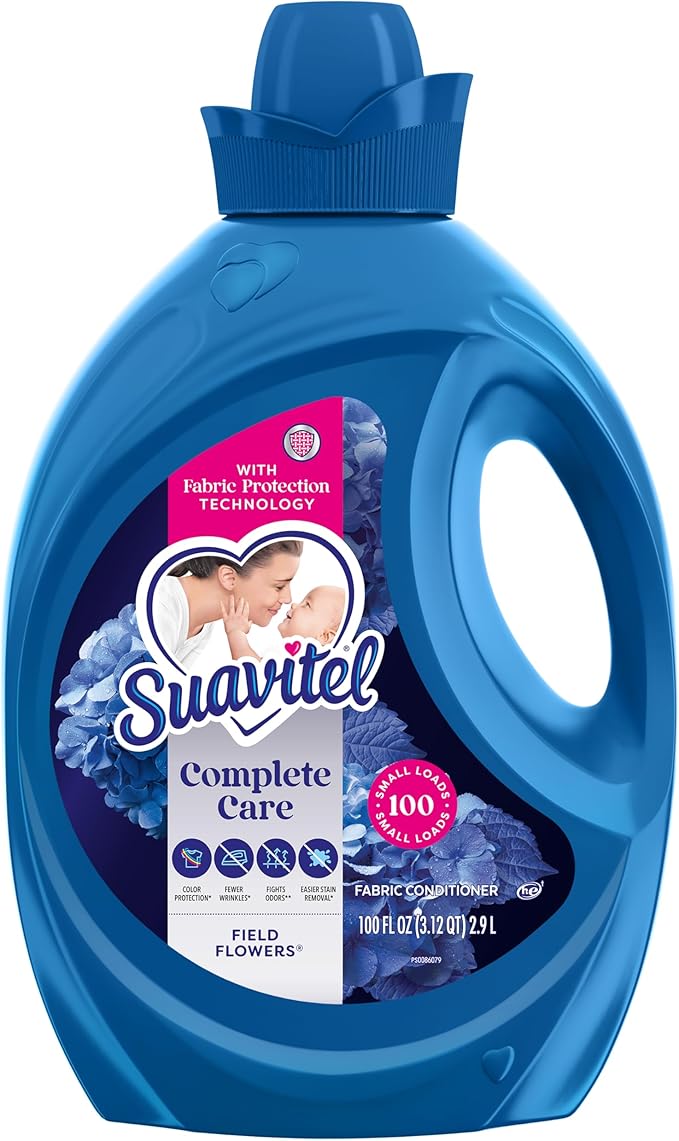 Suavitel Complete Liquid Fabric Softener, Fabric Conditioner, HE Compatible, 100 Small Loads, Field Flowers Scent, 100 fl oz Bottle
