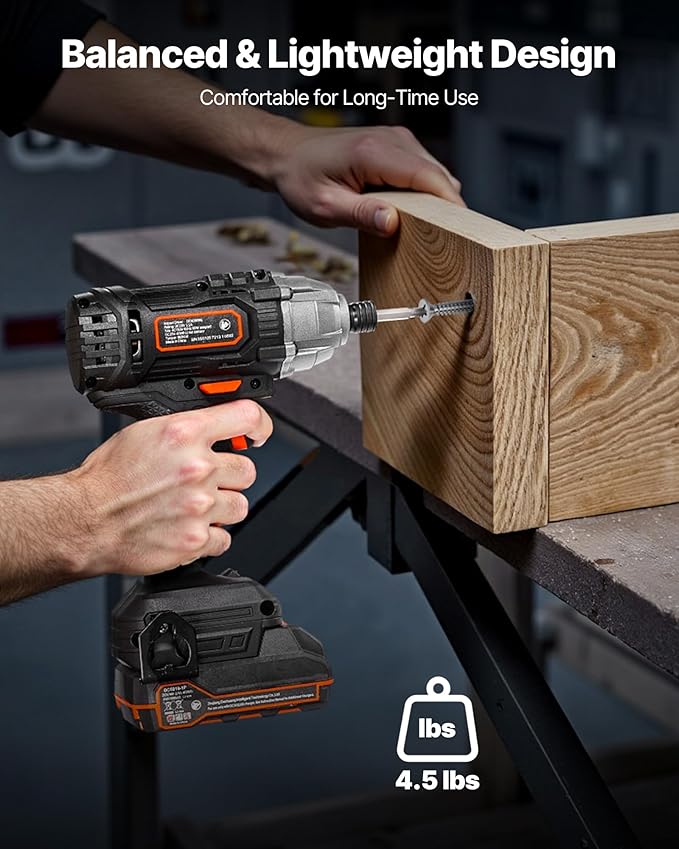VEVOR Impact Driver, 1/4 Inch, 2800 RPM Max Speed, 20 V Powerful Motor, Electric Cordless Impact Driver Kit with Battery and Charger, 10 Bits, LED Work Light, for Furniture, Electrical, Home Repairs