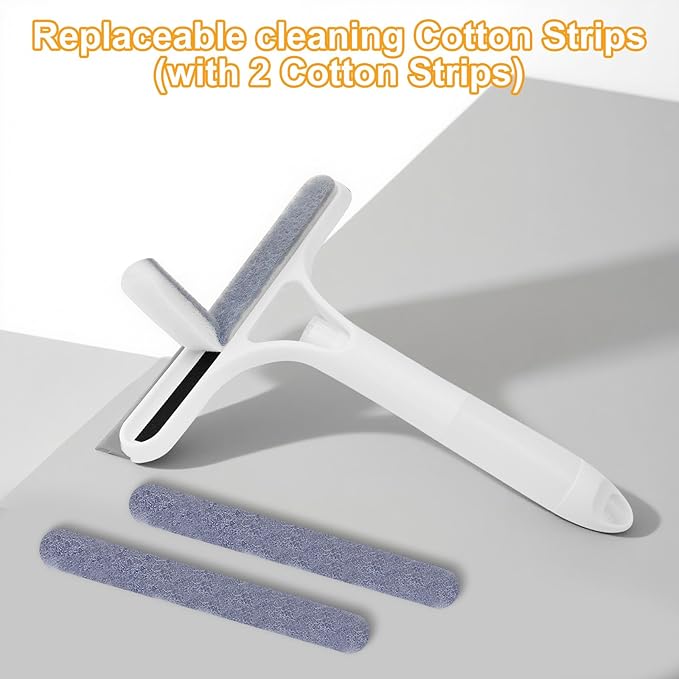 Pro 3 in 1 Window Cleaning Scraper, with 2 Replaceable Cleaning Cotton Strips 3 in 1 Spray Squeegee, Window Squeegee, Suitable for Cleaning Bathroom Glass, Mirrors, Car Windows (Yellow)