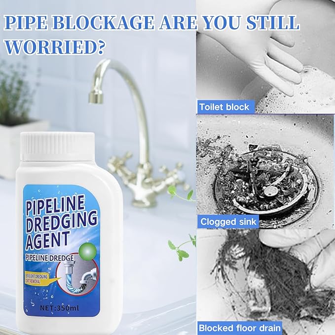 2PCS Powerful Pipe Dredging Agent,Pipeline Dredging Agent,350ml Drain Clog Remover Agent,Unclog Toilet Clog And Kitchen Sink Pipe Unblocker Powder