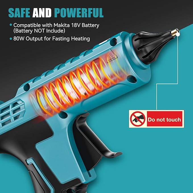 Cordless Hot Glue Gun Compatible with Makita 18v Battery, Handheld Wireless Power Heavy Duty Hot Glue Gun Full Size Kit with 20pcs 0.43'' Hot Glue Stick for Arts & Crafts, Home Repair