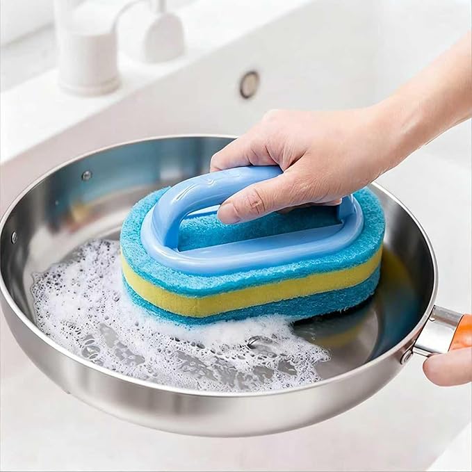 Cleaning Brush, Thick Scrubber for Non-Stick Cookware, Kitchen Pot and Pan Cleaner with Ergonomic Grip