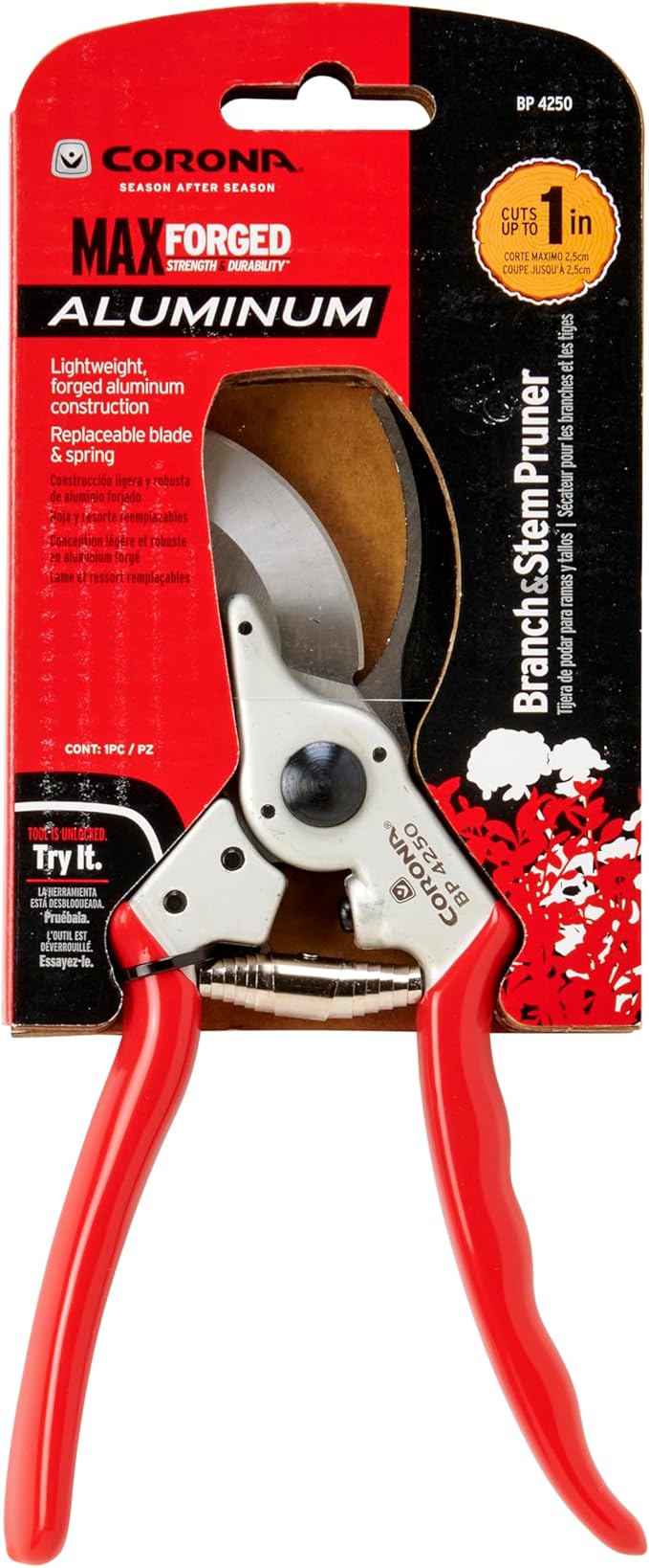 Corona Tools Bypass Pruner – Forged Steel 1″ Capacity Hand Pruning Garden Shears with Lightweight Aluminum Handles