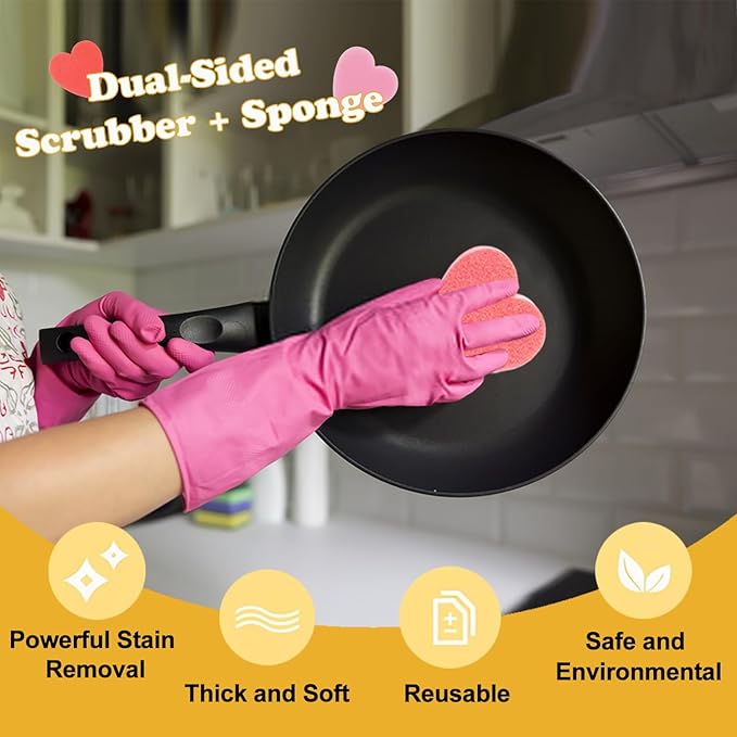 Heart Shaped Non-Scratch Scrub Sponge, Dual-Sided Cleaning Kitchen Sponge and Scrubber for Washing Dishes, Pots & Pans and Household Cleaning Supplies, 6 Scrubbing Sponges