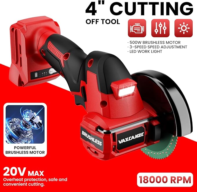 Cordless Cut Off Tool Compatible with Milwaukee 18V Battery, 18,000 RPM Brushless Motor, 4" Blades (2pcs) with Dust Cover, 1.2mm Max Blade Thickness for Wood/Metal/Plastic【BATTERIES NOT INCLUDED】