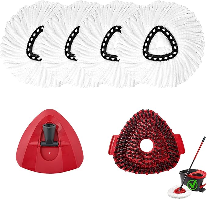 6Pcs Mop Heads Replacement,Spin Mop Replacement Head Compatible with Cedar Easywring 1-Tank System,Including 4 Spin mop Replacement Heads,1 Brush Head and 1 Base(Machine Washable & Easy to Replace)