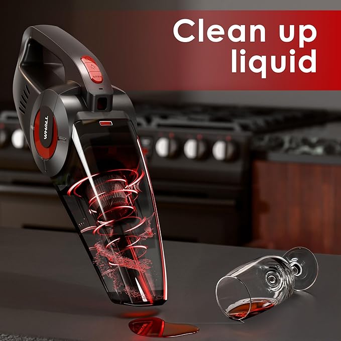 Whall Handheld Cordless Car Vacuums, Wet and Dry Use 9000Pa Strong Suction Vacuums, Rechargeable Portable Vacuum Cleaner with LED, Charging Dock, Lightweight Mini Vacuum for Car, Home and Office,Red