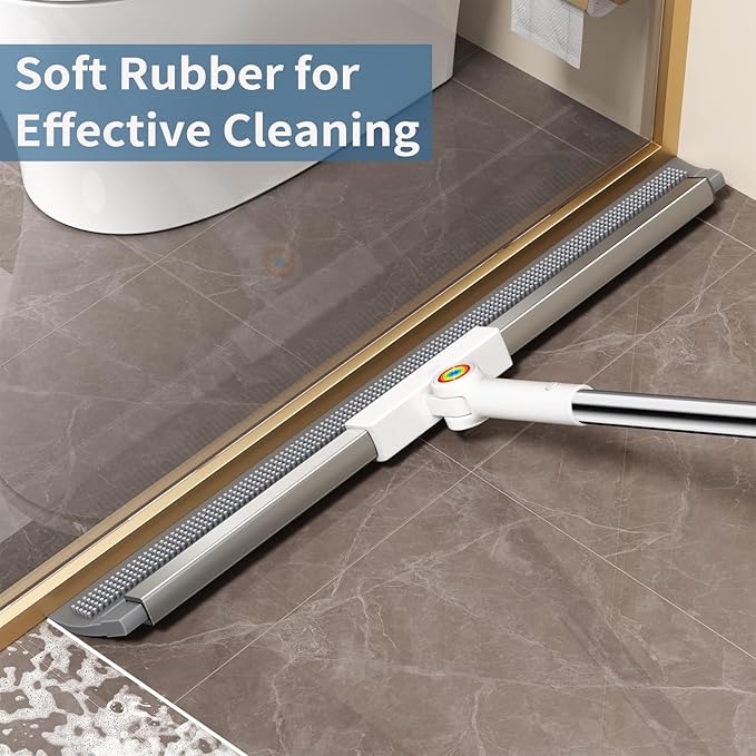 Floor Squeegee for Concrete Floor, Squeegee for Floor with 180° Rotating Head & 63" Long Handle, Garage Floor Squeegee Broom for Epoxy, Pet Hair, Water Removal, Tile Floor, Shower Glass, Driveway