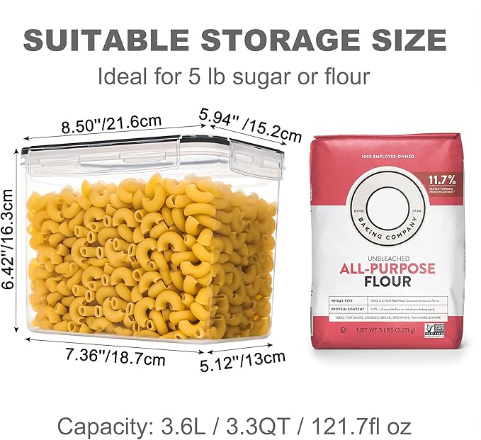PANTRYSTAR Medium Food Storage Containers with Lids Airtight 3.6L /121.7Oz, for Flour, Sugar, Baking Supply, 3PCS BPA Free Plastic Canisters for Kitchen Pantry Organization