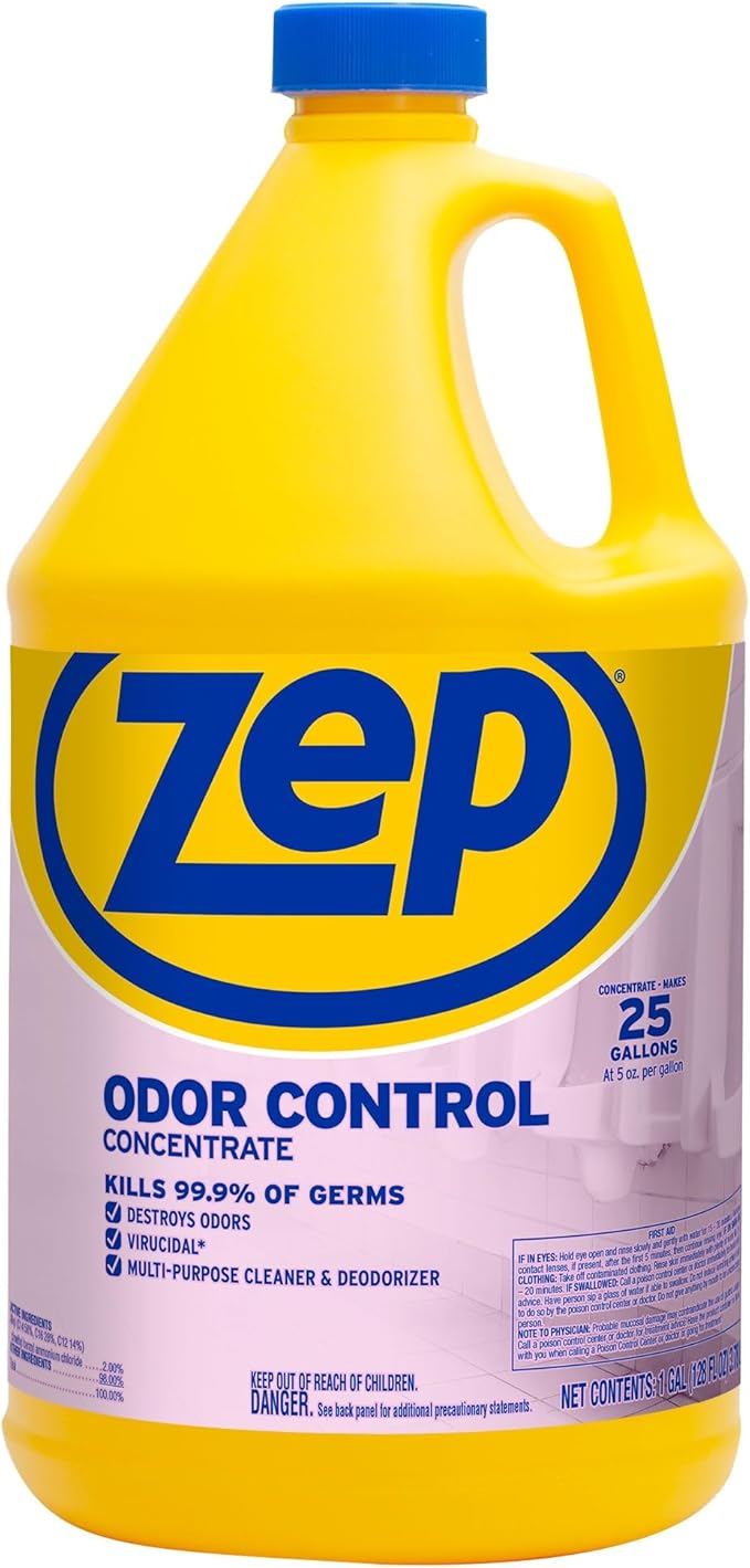 Zep Odor Control Concentrate - 1 Gallon (Case of 4) ZUOCC128 - Cleans, Deodorizes, Disinfects, Kills Many Household Germs, Removes Mildew Stains, Destroys Odors
