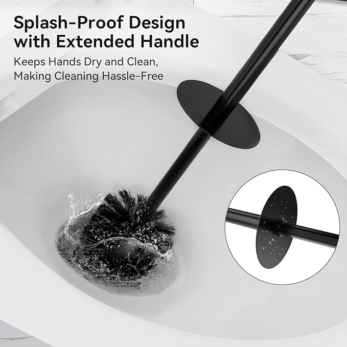 DOWRY Toilet Bowl Brush and Holder for Bathroom, Deep Cleaning Toilet Brush and Holder Set with Long Handle, Hidden Toilet Bowl Brush with Replaceable Head,Modern Decor Black Square