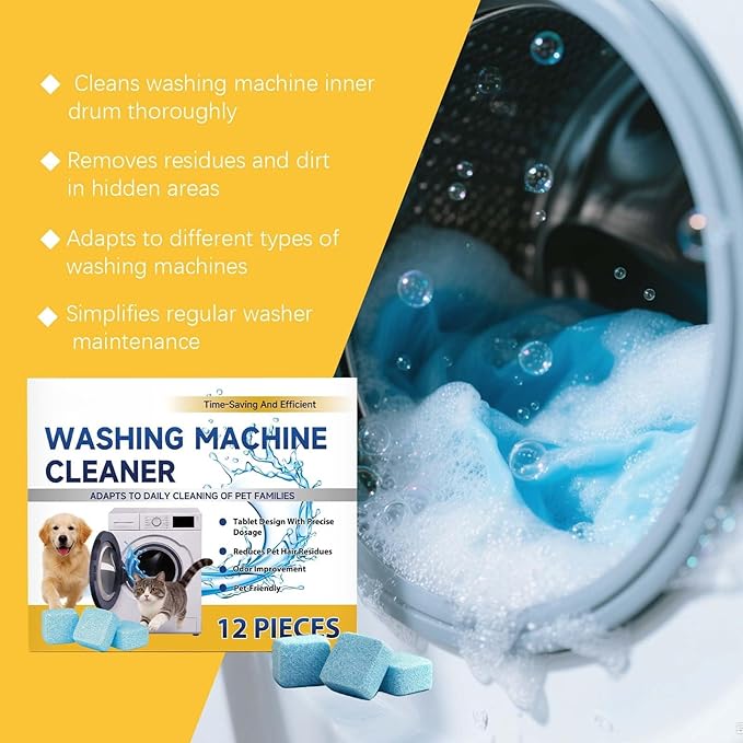 12 Pack Washing Machine Cleaner Tablets for HE Front & Top Load Washers, Deep Cleaning Washer Tablets Help Reduce Odors, Residue & Lint Buildup, Easy Dissolving Laundry Machine Cleaner (24)
