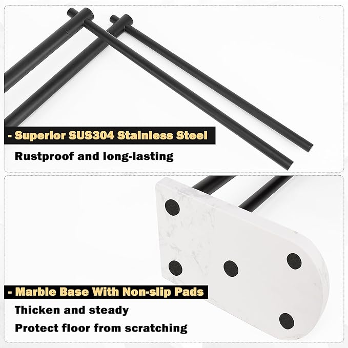 Livabber Standing Towel Rack, 304 Stainless Steel 2-Tier Towel Holder Stand with Marble Base, Modern Stylish Tall Shower Towel Bar for Bathroom Accessories, Pool（Black）