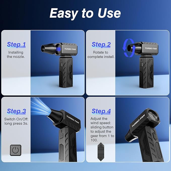 Compressed Air Duster, 390000RPM Powerful Electric Air Duster, 100-Gear Stepless Adjustable Cordless Air Blower with Brushless Motor, Upgraded Mini Blower for Keyboard Computer Car Home Cleaning