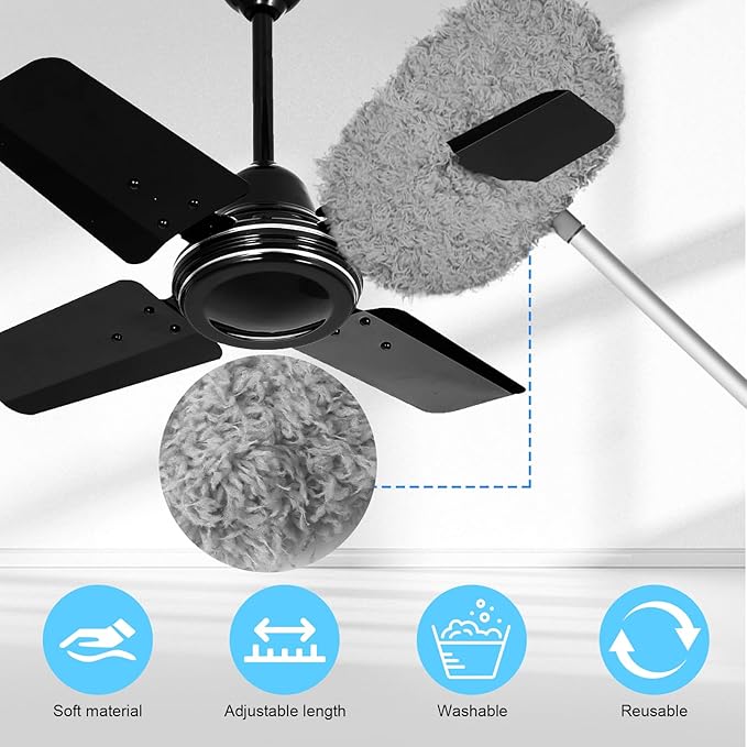 Eunice 7FT Ceiling Fan Duster with Extension Pole, Adjustable and Removable Fan Cleaner Blade for High Ceiling, Window Door Furniture (Blue)