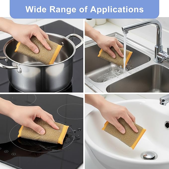 6Pcs Scrub Sponges Steel Wool Scrubber Kitchen Sponges Non Scratch Cleaning Sponge Reusable Microfiber Dish Scrubber Sponge for Cleaning Pots Pans Dishes Bathroom (3 Colors