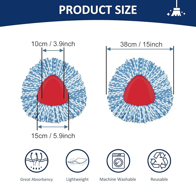 2 Pack Mop Head Replacement Compatiable with Oceda EasyWring,Mops Refill Replace Head for EasyWring Spin Mop 1 Tank Systerm - Microfiber, Easy to Replace,Deep Floor Cleaning and Machine Washable