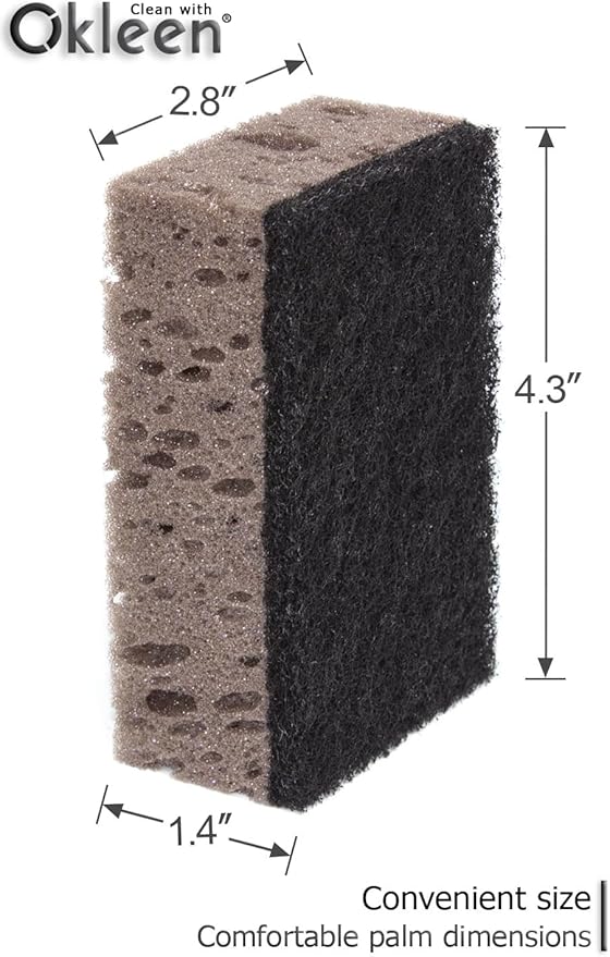 Taupe Multi Use Scrub Sponges. Made in Europe. 18 Pack, 4.3x2.8x1.4 inches. Best Odorless Durable Brown Heavy Duty Scrubber for Kitchen and Household Cleaning
