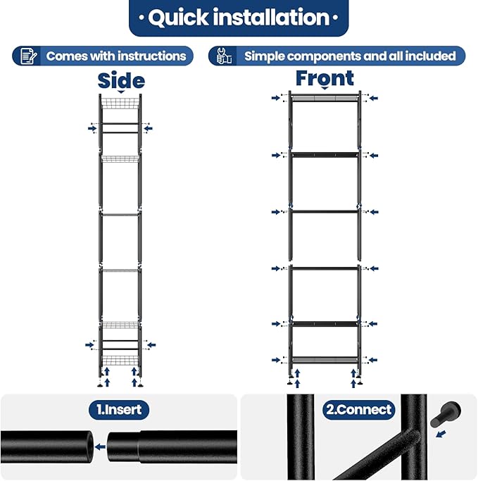 Abiglifty Storage Shelves, 6-Tier Metal Shelving, Closet Shelves with Adjustable Leveling Feet, Shelf Organizer for Kitchen, Pantry, Laundry