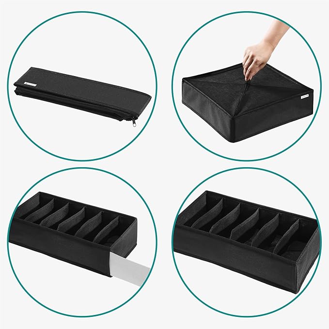 Navaris Storage Boxes - Efficient Small Dresser Drawer Insert Organizer for Clothes - Dividers for Underwear Socks Ties Scarves - Foldable Space-Saving Organizers - Set of 4 Black