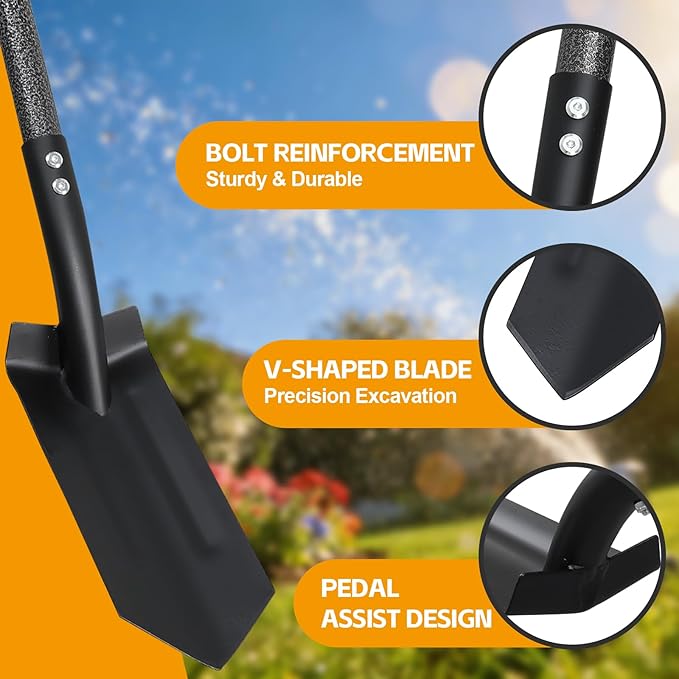 60-Inch Adjustable Long Handle Trench Shovel - 4 Inch V-Shape Garden Spade with Foot Step, Ergonomic Back-Saver Design for Easy Digging, Weed Removal, Edging, Planting, and Home Landscaping Projects