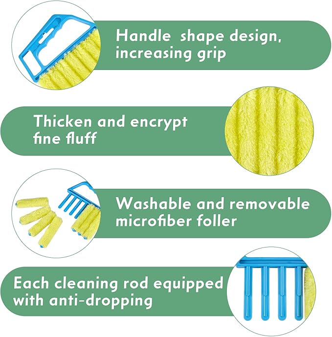 Geiserailie 3 Pieces Blind Cleaner Duster Tool 7 Finger Dusting Cleaner for Window Venetian Washable Mini Brush Hand Held Tool for Air Conditioner Dust Dirt (3 Colors)