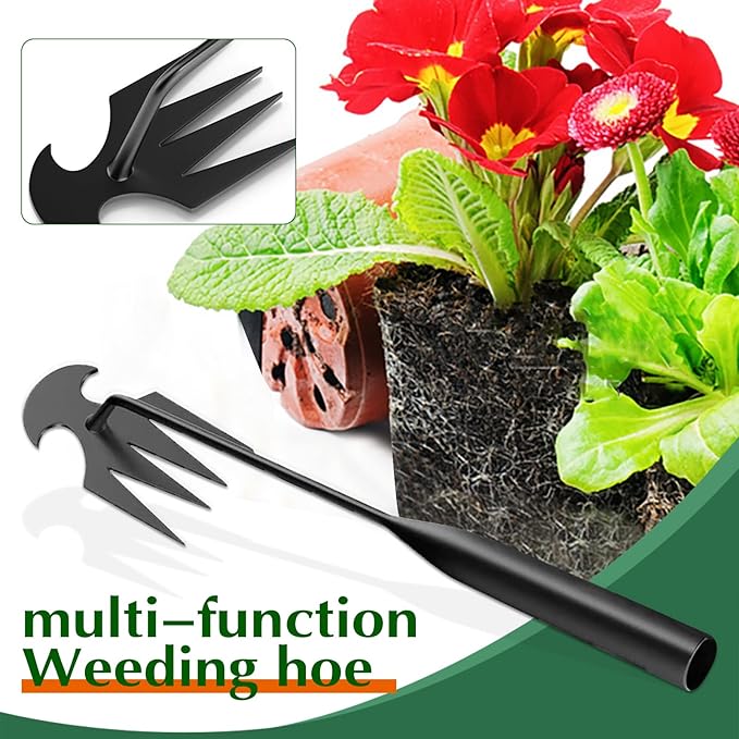 Weed Puller Tool Garden Weed Pulling Tool– 15.7” Portable Garden Weeder, 4 Teeth Manganese Steel Forged Hand Tool for Uprooting Weeds, Ideal for Gardening (1PCS)