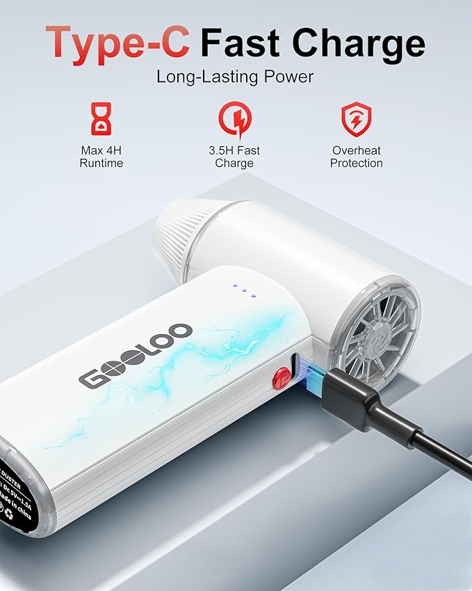 GOOLOO F3 Electric Air Duster- 150000RPM 52m/s Super Power Car Duster, Variable Speed Air Duster Rechargeable with Fast Charging, Mini Dust Blower for Computer, Keyboard, House, Outdoor and Car
