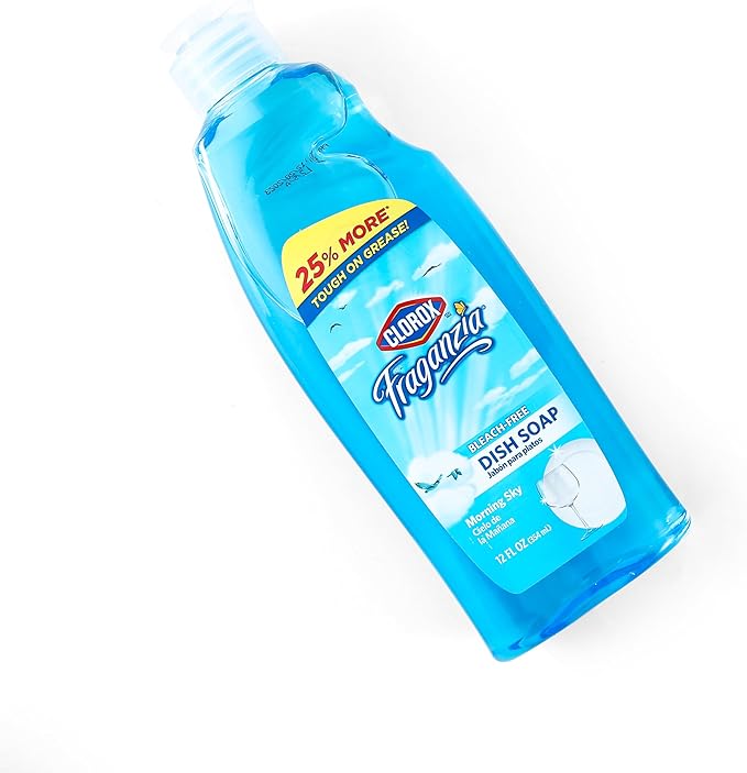 CLOROX Fraganzia Liquid Dish Soap | Smells Great and Cuts Through Tough Grease Fast | Quick Rinsing formula Washes Away Dirt | A Powerful Clean You Can Trust, Morning Sky Scent, 12 Ounces