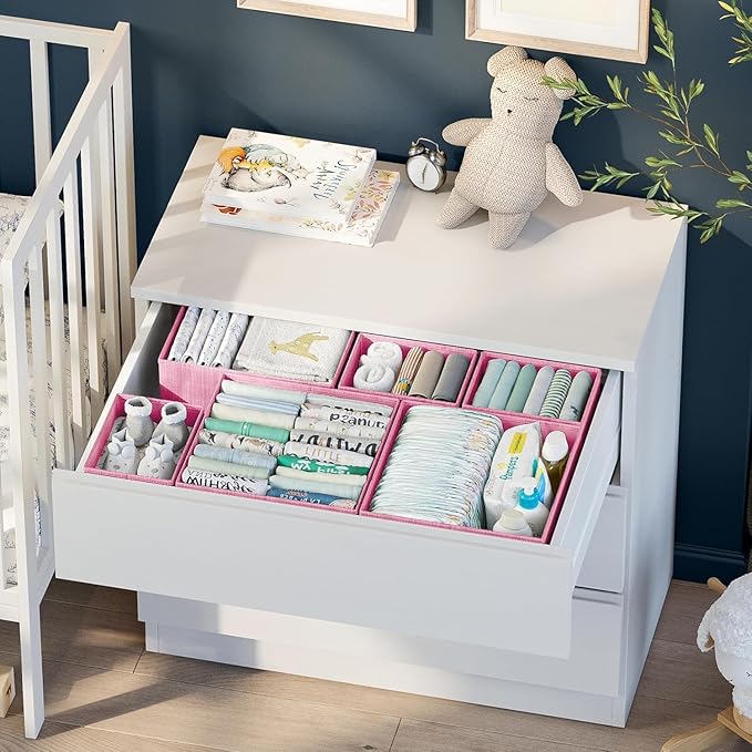 Drawer Organizer Clothes Set of 12 Pink - Dresser Organizer For Nursery, Bedroom, Closet - Perfect Baby Clothes Organizer and Storage & General Nursery Organization or Dresser Drawer Organizers