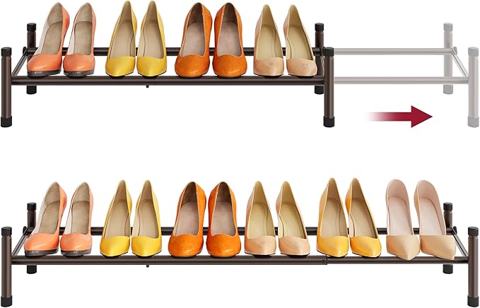Tajsoon Expandable Shoe Rack for Closet 1 Tier, 28“-41“Adjustable & Stackable Shoe Shelf Storage, Metal Shoe Rack Organizer for Front Door Entrance, Closet, Garage, Entryway, Bronze