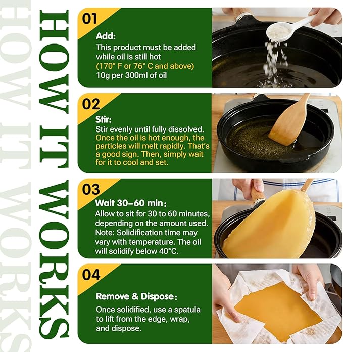 SnowLlily Cooking Oil Solidifier, 11 fl oz (32 Cups) | Grease Solidifier Powder for Easy Disposal | Hardens Used Fry Oil Up to 2.2 Gallons for Clean Kitchen Disposal