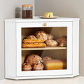 Goozii White Corner Bread Box for Kitchen Countertop, 2 Tier Breadbox for Sourdough Loaf, Modern Bread Storage Container for Island Counter Top Organizer, Cabinet Cupboard Pantry Shelf (Bamboo Wood)