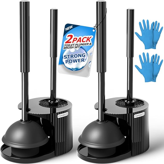 2Pack 2 in 1 Toilet Brush and Plunger Set, Extended Handle Plunger,Toilet Bowl Brush Plunger Set,Bathroom Cleaning Tools,Toilet Brush Plunger Combo,Cleaning Brush,Cleaning Supplies
