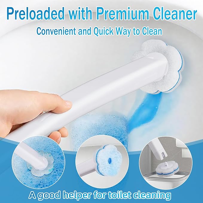 Disposable Toilet Brush and Holder Set with 48 Toilet Cleaner Refills，Toilet Wand Kit with Toilet Brush Refill Pads Disposable Toilet Cleaning System for Toilet Bowl，Bathtub，Bathroom - White