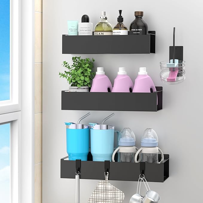 Metal Magnetic Water Bottle Holder for Refrigerator, Cup Holder Organizer for Stanley and Tumbler for Kitchen, 3 Pack, Jet Black