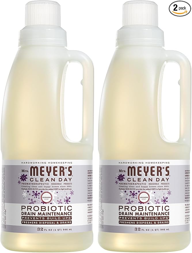 MRS. MEYER'S CLEAN DAY Probiotic Drain Maintenance Liquid,Lavender,Freshens Disposals and Drains,32 Fl Oz,(Pack of 2)