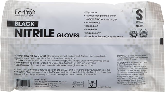 ForPro Disposable Nitrile Gloves, Chemical Resistant, Powder-Free, Latex-Free, Non-Sterile, Food Safe, 4 Mil