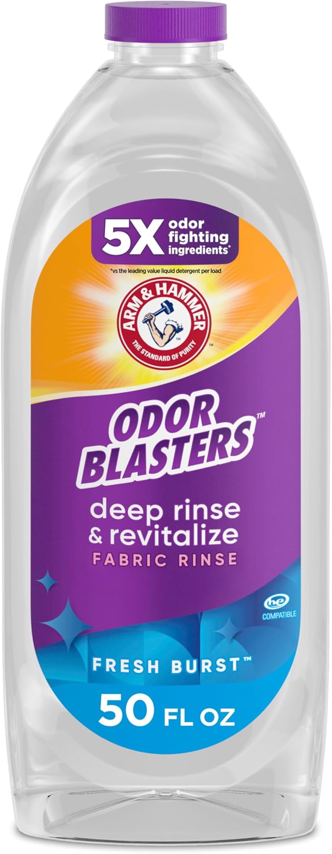 ARM & HAMMER Odor Blasters Deep Rinse and Revitalize Fabric Rinse, Laundry Additive, Eliminates Sweat and Musty Odors, Fresh Burst Scent, 50 fl oz