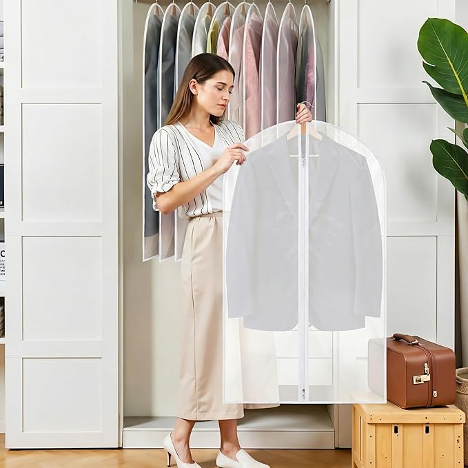 Dntorx 6 Pack Garment Bags 60 * 100cm, 40in PEVA Translucent Garment Covers, Suit Storage Bags, Dress Organizer Bags Used To Protect Shirts, Winter Coats, Jackets（White Edge）