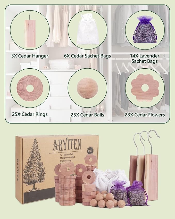 Aryiten Cedar Balls for Clothes Storage, Aromatic Scent Cedar Wood Balls for Kitchen, Closets Storage and Drawers Freshener, 60 Pack
