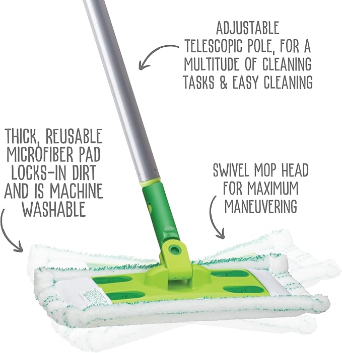 Quick Shine Multi Surface Floor Clean + Polish Mop Kit w/ 3 Reusable Pads & 1-16 oz. Floor Finish | Use Wet + Dry | Hardwood, Luxury Vinyl Plank, Laminate | Safer Choice pH Neutral Formula
