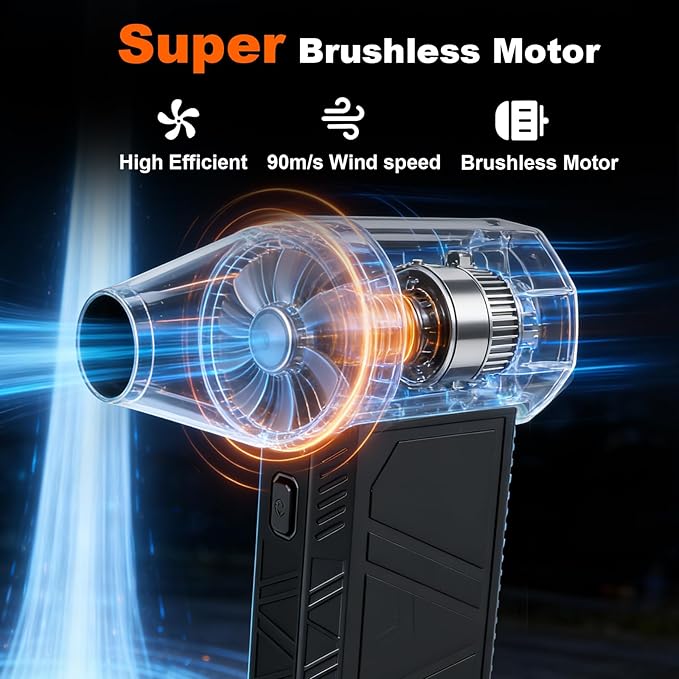X3Max Compressed Air Duster 2026 Upgraded - 180000 RPM Brushless Electric Blower, 3-Speed Turbo, 4 Nozzles, Rechargeable Cordless Duster for Keyboard PC,Snow Leaves, Canned Air Alternative