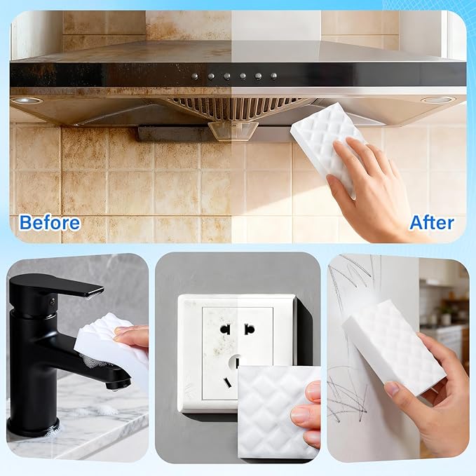 Magic Sponges Cleaning Eraser, 200 Pack 2X Density Stronger Melamine Sponge Foam Pads, Multi-Functional Household Cleaner Dish Sponge, Cleaning Supplies for Kitchen, Bathroom, Floor, Sink,Wall Cleaner