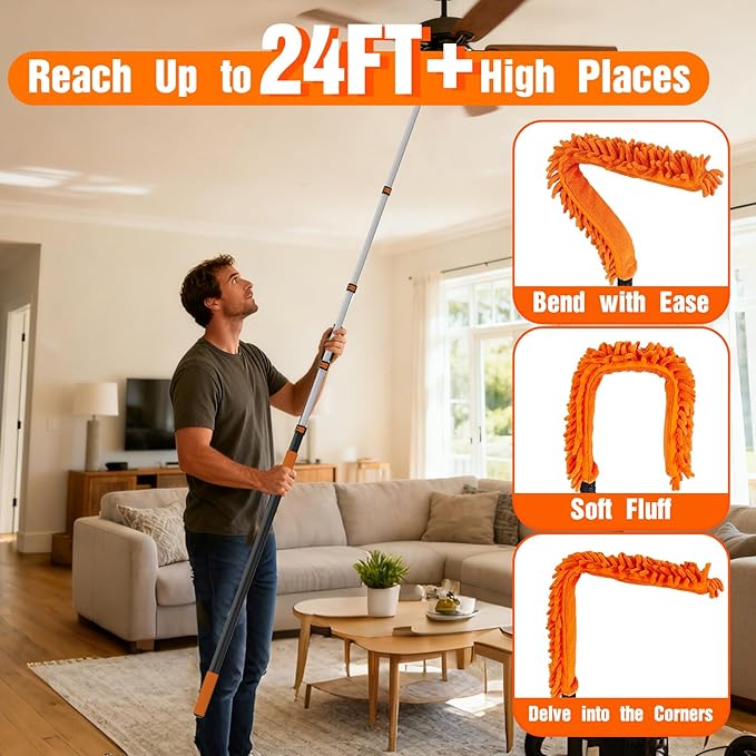 30FT Reach Duster Cleaner Kit, Dusters for Cleaning with Extension Pole, Baseboard & Wall and Window Cleaner Mop for Fan Blades, High Ceiling and Cobweb
