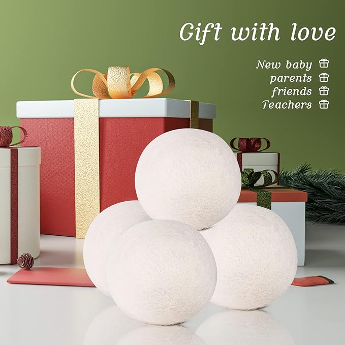 Wool Dryer Balls Organic 4 Pack XL,Laundry Dryer Balls,100% New Zealand Wool Natural Fabric Softener,Reusable 1000 Loads,Shorten Drying Time & Reduces Wrinkles,Baby Safe(4 Pack)