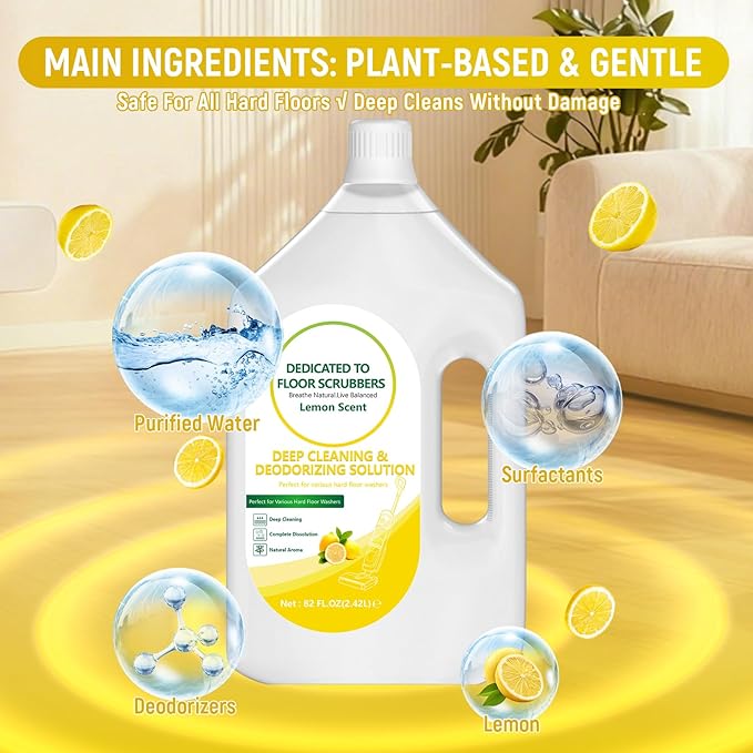 Floor Cleaning Solution Compatible with Tineco – 82 FL OZ Lemon Floor Cleaner – Long-Lasting, Zesty Scent – For All Cordless Wet/Dry Vacuum Mop Cleaner & Robot Vacuums with Mopping