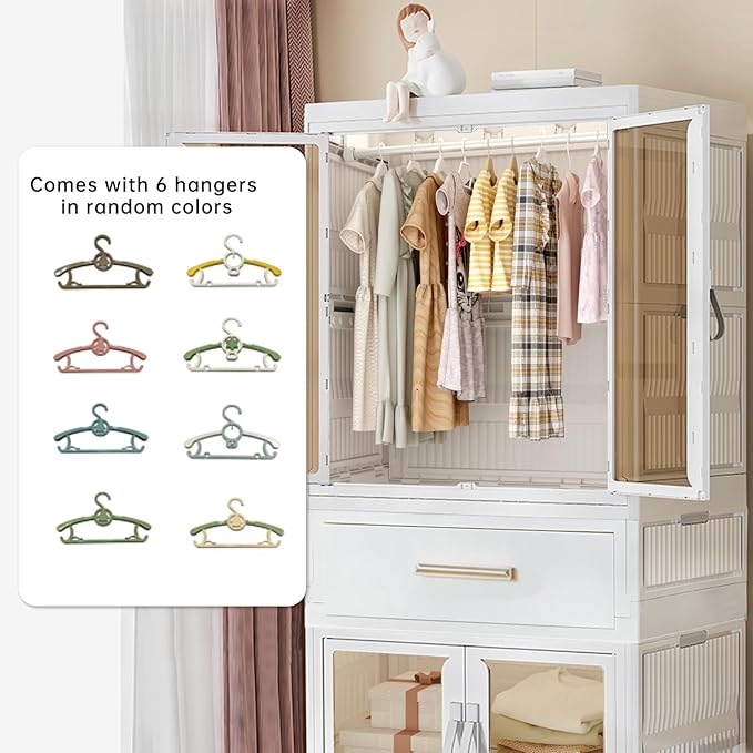 Large Portable Kids Closet Children's Armoire Adults Clothes Wardrobe Closet with Drawers and Doors, Collapsible Baby Costume Storage Organizer Kids Dress Up Storage Cabinet with Hanging