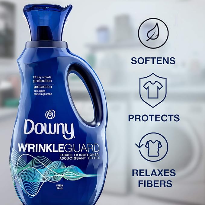 Downy Wrinkleguard Liquid Fabric Softener & Conditioner, Fresh, 48 Fl Oz. Bottle, 48 Fl Oz