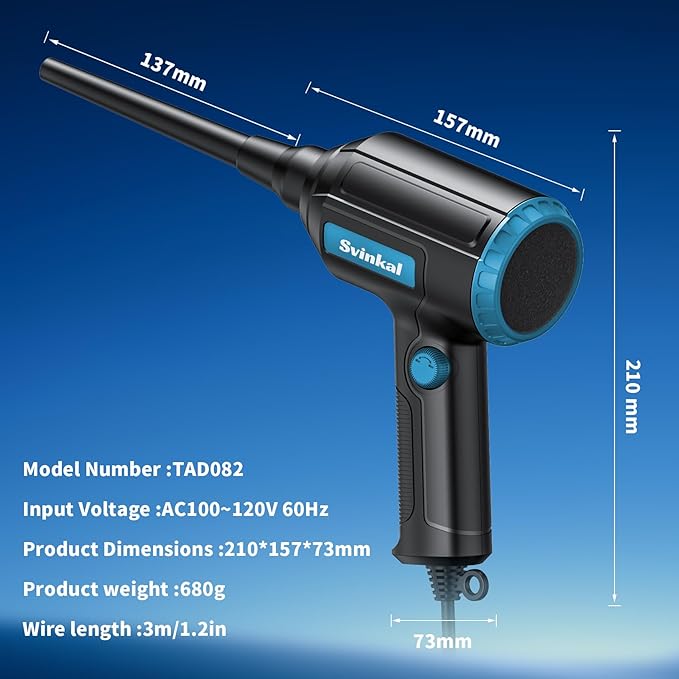 Svinkal Compressed air Duster Electric 500W, Canned air Replacement, 40000RPM Air Blower, Stepless Speed, an AC dust Blower with 6ounces of Blowing Power for Computer Keyboards etc Electronic Duster